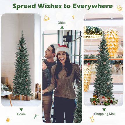 Dreamade Artificial Pencil Christmas Tree, Snow Flocked Slim Xmas Tree - DreamadeUS