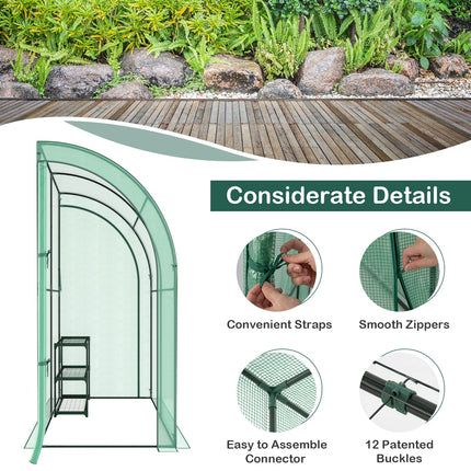 Dreamade Walk-in Lean-to Greenhouse - with 3-Tier Plant Stand, 7’x 3.5’x 7’ Green House, PE Grid Cover