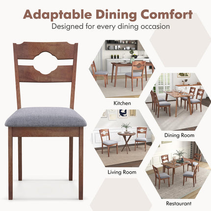 Dreamade Wooden Dining Chairs Set of 2/4, Rubber Wood Dinner Chair w/Hollowed Backrest & Padded Seat
