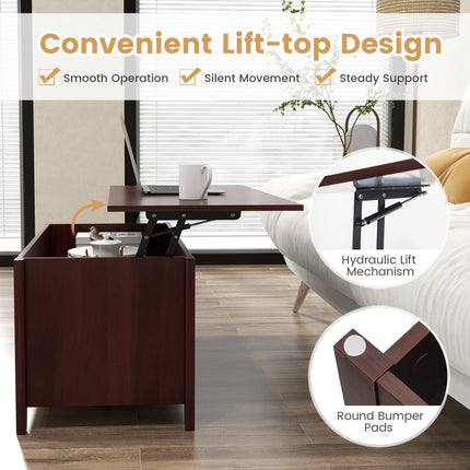 Dreamade Lift Top Coffee Table - Rectangular Wooden Table w/Hidden Compartment & Open Storage Shelves