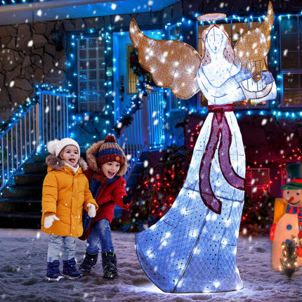 Dreamade 5 FT Christmas Lighted Angel, Pre-Lit Winged Holiday Figure Angel with 120 Cold White LED Lights