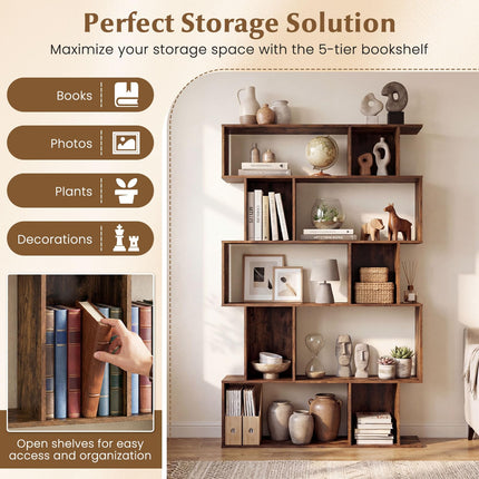 Dreamade Geometric Bookshelf 5-Tier Bookcase with Open Shelves and Closed-back Cubes