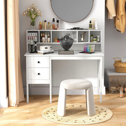 Dreamade White Desk with Drawers and Power Outlet, 48" Home Office Computer Desk with 5-Cubby Hutch