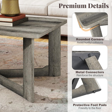 Dreamade Farmhouse Wood Coffee Table Rectangle Center Table with X-Shaped Base & Rubber Wood Frame