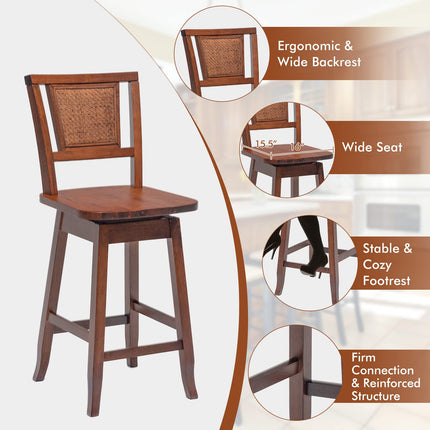 Dreamade 24.5 Inch Counter Height Bar Stool with Rattan Back