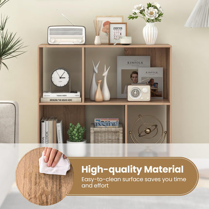 Dreamade 3-Tier Bookcase, Modern Cube Bookshelf with 4 Compartments & Metal Legs, Minimalist Freestanding Storage Organizer