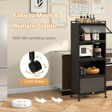 Dreamade 5-Tier Kitchen Storage Cabinet, Mobile Microwave Stand with Flip-up PC Doors