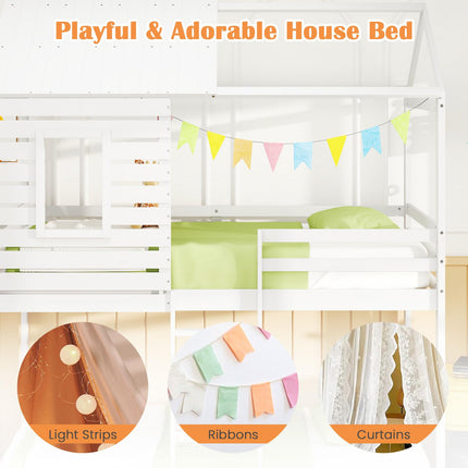 Dreamade White Wood Bunk Bed Twin Over Twin with Ladder and Guardrail