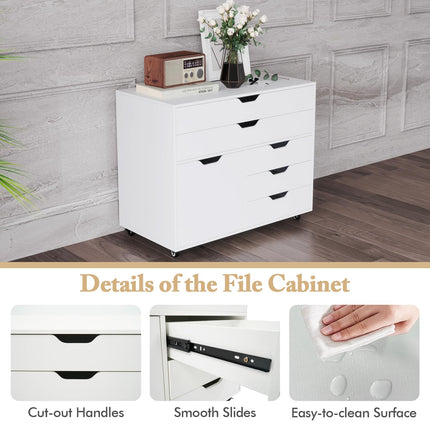 Dreamade File Cabinet, Rolling Lateral Filing Cabinet with 2 Large Drawers, 3 Small Drawers