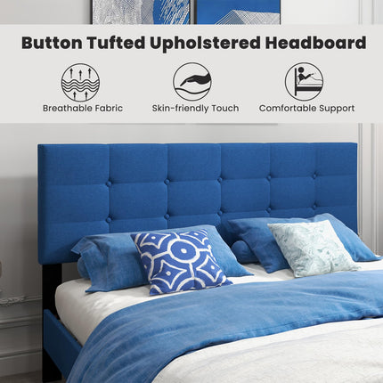 Dreamade Queen/Twin Size Platform Bed Frame with Button Tufted Headboard and Wooden Slats