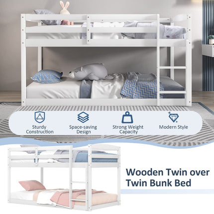 Dreamade Solid Wood Twin Over Twin Bunk Bed Frame