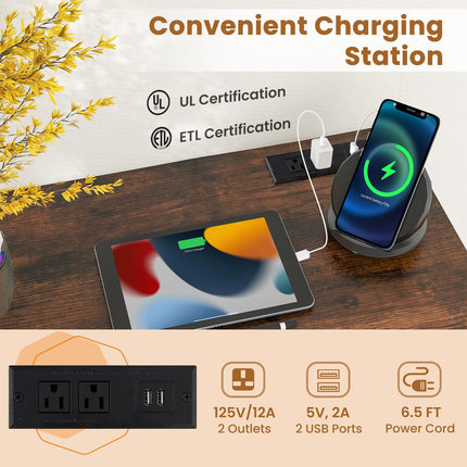 Dreamade 30 FT Conference Table with Charging Station, 60" x 24" Rectangular Large Meeting Room Desk with Storage Bag & Hook