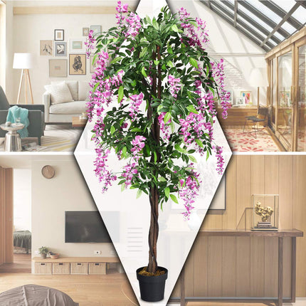 DREAMADE Artificial Wisteria Tree 6ft, Purple Red Wisteria w/Pot, Flowers