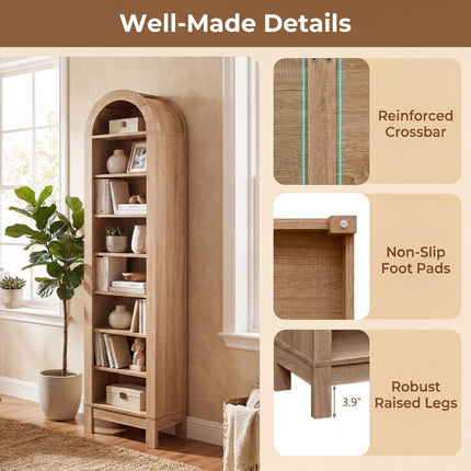Dreamade 71" Tall 8-Tier Arched Modern Bookshelf with 3 Adjustable Shelves (1/2)