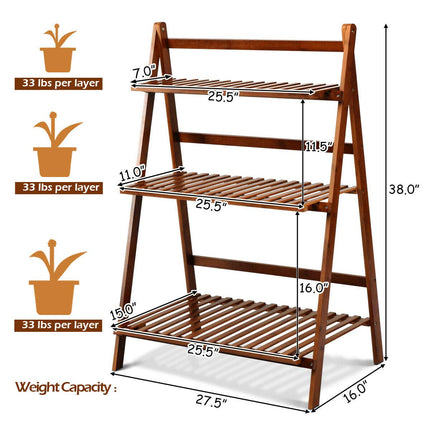 Dreamade 3 Tier Folding Storage Shelf, Bamboo Ladder Plant Stand
