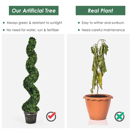 4FT Artificial Spiral Boxwood Topiary Tree Set of 2, Faux Decorative Plants in Cement-Filled Plastic Pot - DreamadeUS
