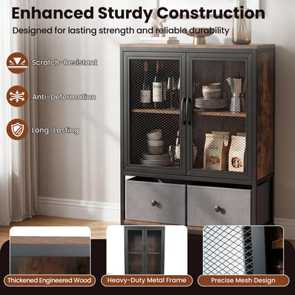 Dreamade Industrial Coffee Bar Cabinet with Adjustable Shelves & 2 Removable Cloth Drawers