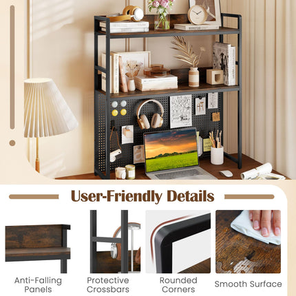 Dreamade 2-Tier Desk Hutch Dorm with Pegboard for up to 32" Computer Monitor