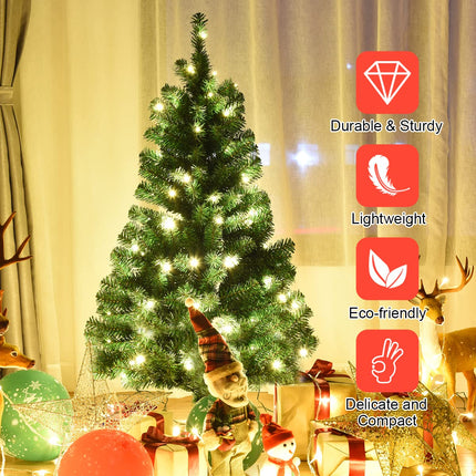 4ft Pre-Lit Christmas Tree, Artificial PVC Xmas Tree with 100 Warm White LED Lights and Stable Triangular Stand - DreamadeUS