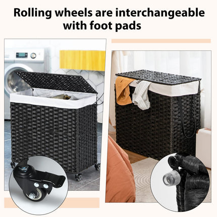 Dreamade Laundry Hamper w/Wheels, 3 Section Hamper 125L w/2 Removable Liner Bags