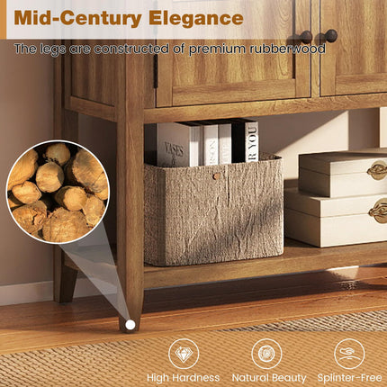 Dreamade Mid-Century Console Table Wood Coffee Bar Buffet Sideboard with 2 Drawers
