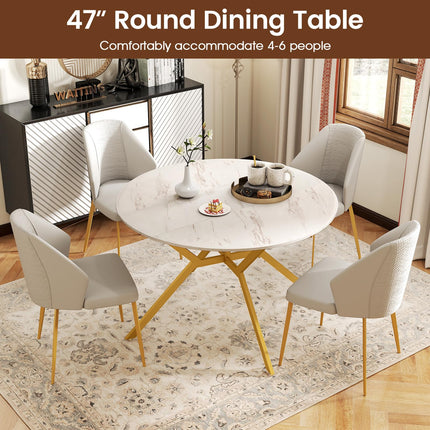 Dreamade Folding Dining Table for 4-6 People 47" Round Drop Leaf Table with Metal Frame