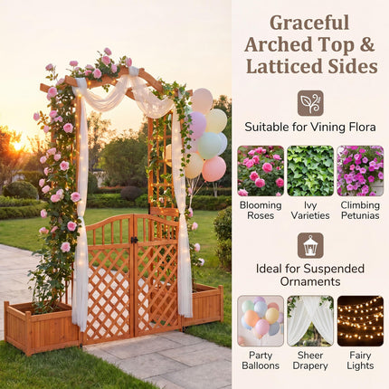 Dreamade 83" Wooden Garden Arbor with Gate and 2 Planter Boxes