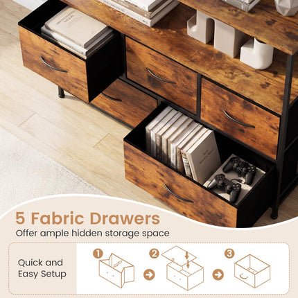 Dreamade TV Stand for 45 Inch TV | 5 Fabric Drawer Entertainment Center with Open Shelf