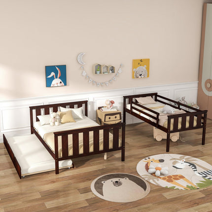 Dreamade Twin Over Full Bunk Bed with Trundle, Reversible Ladder & Safety Guardrails