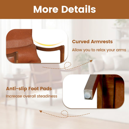Dreamade Faux Leather Upholstered Armchair with Lumbar Pillow for Living Room & Bedroom