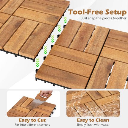 Dreamade 12" x 12" Interlocking Acacia Wood Deck Tiles
