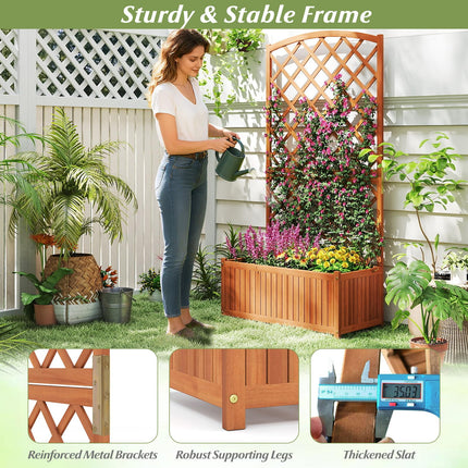 Dreamade Solid Acacia Wood Planter Box with Trellis 63" Raised Garden Bed with Trellis