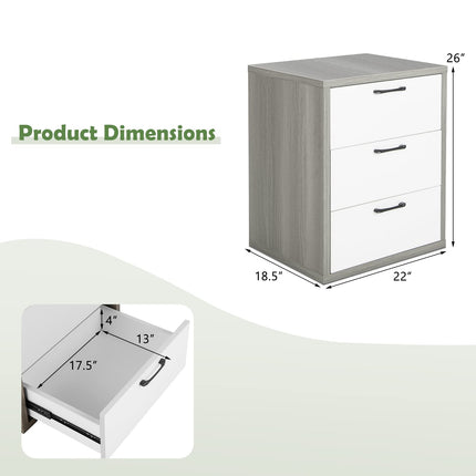 Dreamade Storage Drawer Dresser - Wood End Table, Night Stand with 3 Drawers (1, White & Gray)