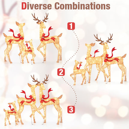 Dreamade 3-Piece Large Lighted Christmas Reindeer Family, Light up Xmas Decorations w/440 LED Lights