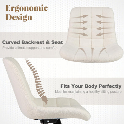 Dreamade Armless Office Chair, Modern Faux Fur White Vanity Chair with Wheels & Adjustable Height