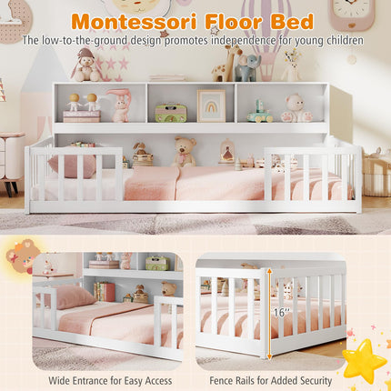 Dreamade Wooden Montessori Bed Frame with Bookcase