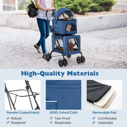 Dreamade Double Dog Stroller - Pet Stroller for 2 Dogs