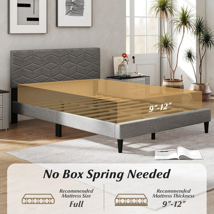 Dreamade Queen/Full/Twin Size Upholstered Bed Frame Modern Platform Bed with Linen Fabric Geometric Headboard