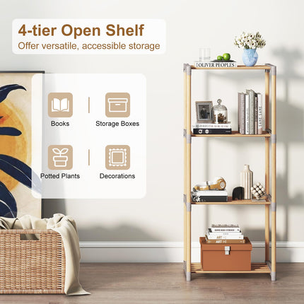 Dreamade 4-Tier Bookshelf | Pine Wood Bookcase with Open Shelves