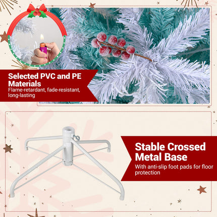 Dreamade 6FT / 7FT Hinged Lighted Xmas Tree with Snow Flocked Branch Tips & LED Lights