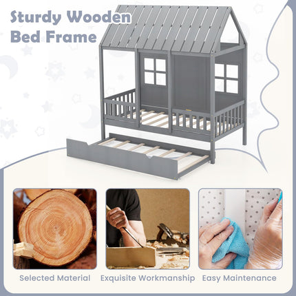 Dreamade Twin House Bed with Trundle