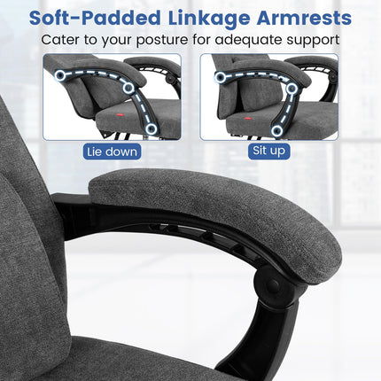 Dreamade Reclining Office Chair Chenille Fabric Desk Chair with Padded Linkage Armrests