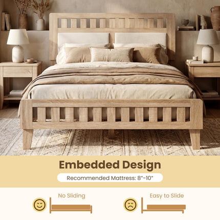 Dreamade Mid-Century Wood Bed Frame with Upholstered Headboard (Full/Twin/Queen)