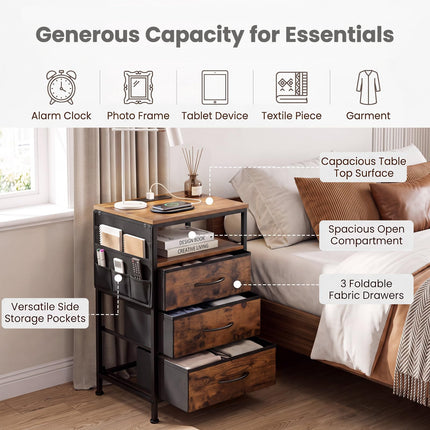 Dreamade 27.5" Nightstand with Charging Station & 3 Fabric Drawer (1/2)