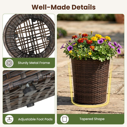 Dreamade Set of 3 Plastic Planters | 14 & 11 & 9 Inch Taper Rattan Planters with Drainage Holes and Saucers