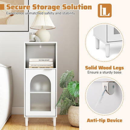 Dreamade Bathroom Corner Floor Cabinet with Removable Shelf & Fluted Tempered Glass Door