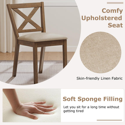 Dreamade Wooden Dining Chairs Set of 2/4 with Rubber Wood Legs, Fabric Padded Seat Cross Back