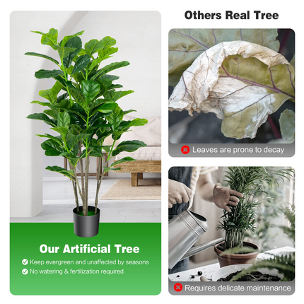 Dreamade Fake Fiddle Leaf Fig Tree, 2-Pack 51'' Tall Artificial Tree Greenery Plants in Pots W/100 Leaves - DreamadeUS