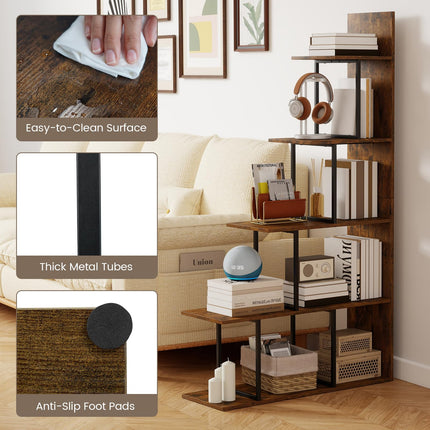 Dreamade 5-Tier Stepped Bookshelf | 62" Tall Ladder Corner Bookcase W/Stable Metal Support