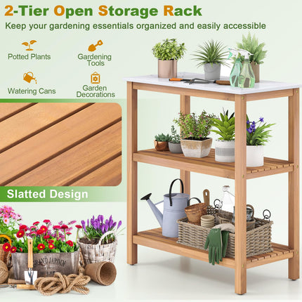 Dreamade 3 Tier Outdoor Potting Bench with Faux Marble Tabletop